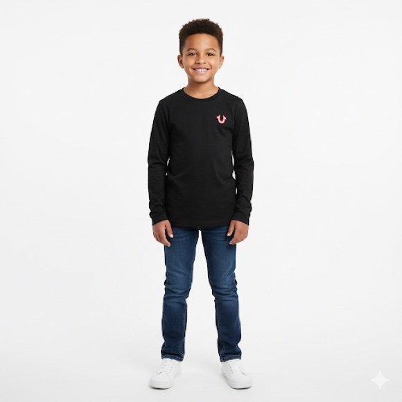 True Religion Kids Black and Red Long Sleeve Tee - Picture 1 of 9